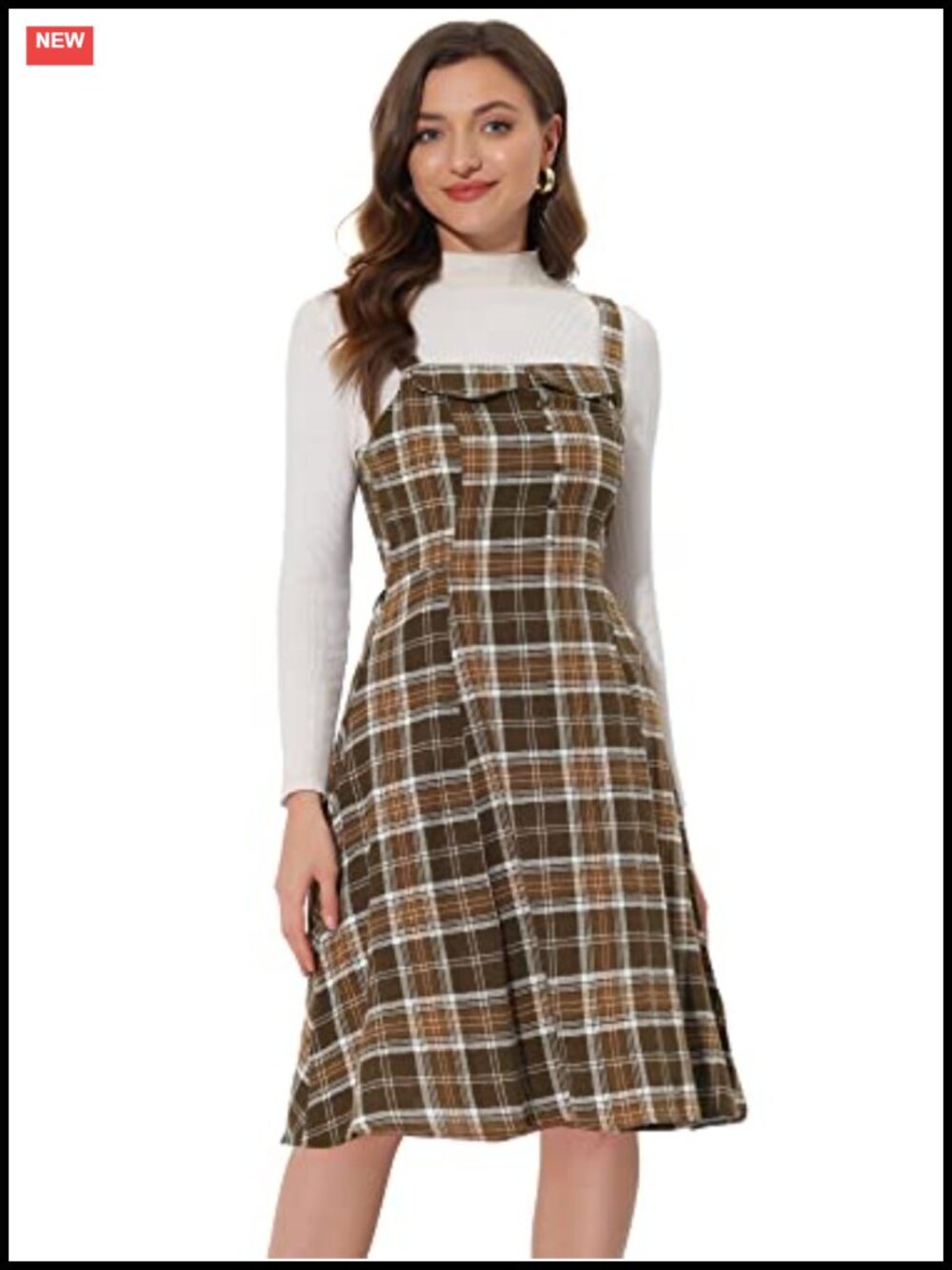 Plaid A-Line Pinafore Overall Dress Sleeveless Retro Academia